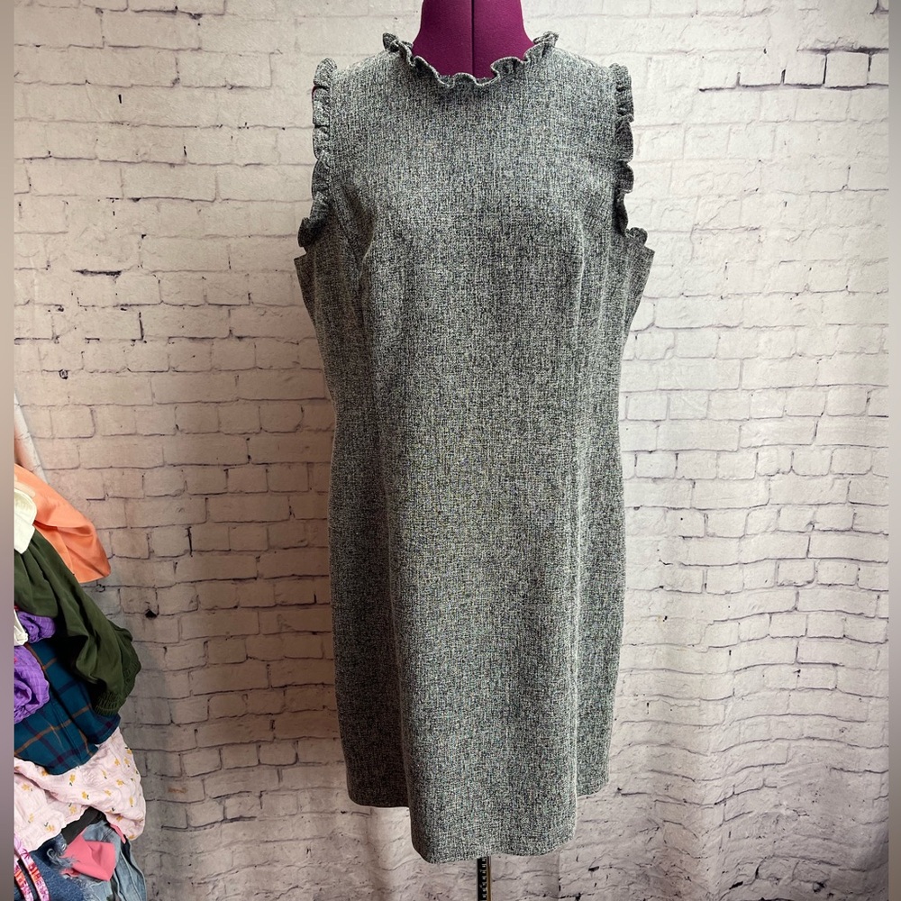 LOFT Gray Sleeveless Ruffle Neck Sheath Dress